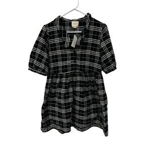 Harper Heritage Women's Puff Sleeve Plaid Mini Dress Black‎ White Size XS